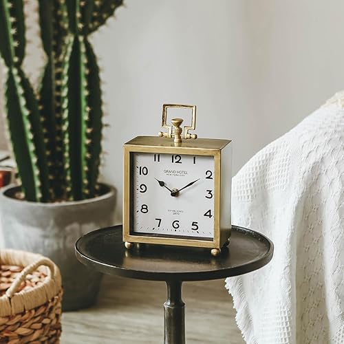 Miniatura 3 de NIKKY HOME Reloj de mesa dorado, clásico silencioso sin tictac, funciona con baterías, decorativo, para repisa o estante, reloj de sobremesa para