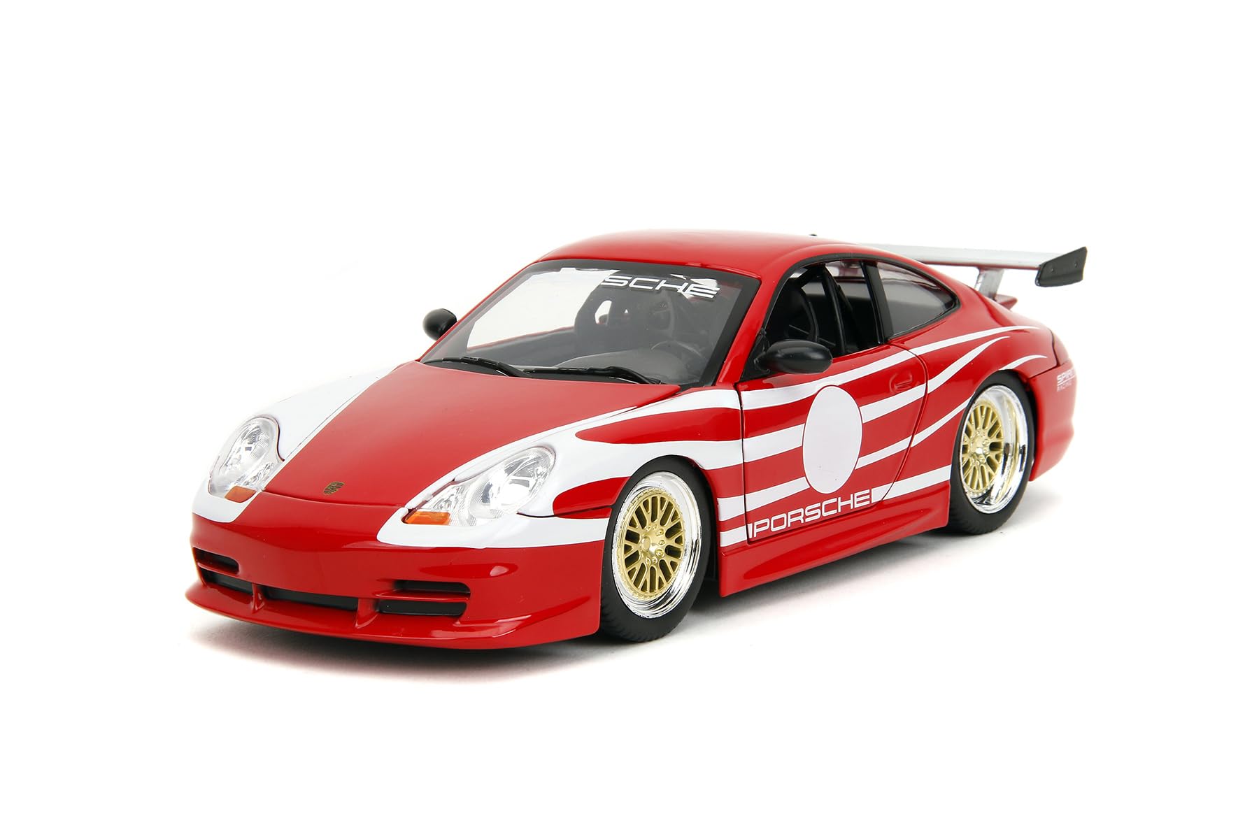 Jada Porsche Carrera 911 GT3 (996), czerwone/białe paski zabawki 35137-1/24 skala odlewany model samochodu