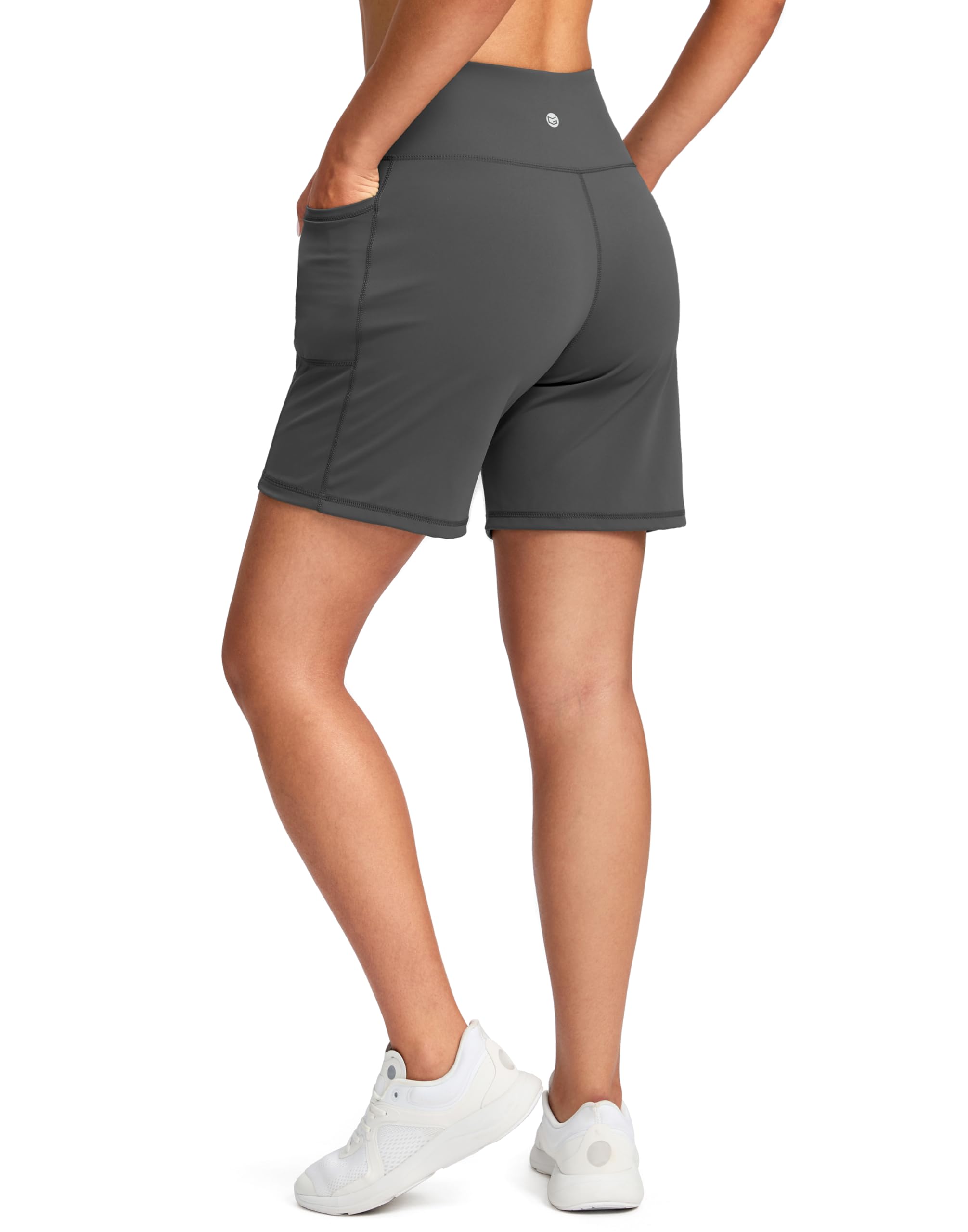 G Gradual Women's 7'' Athletic Long Shorts with Pockets High Waisted Stretch Bermuda Shorts for Women Walking Workout Casual(Dark Grey,XL)