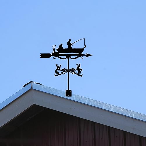 Miniatura 4 de Veleta de metal con forma de barco de pesca para decoración de techo de jardín al aire libre, césped, patio, veleta de clima negro, decoración de