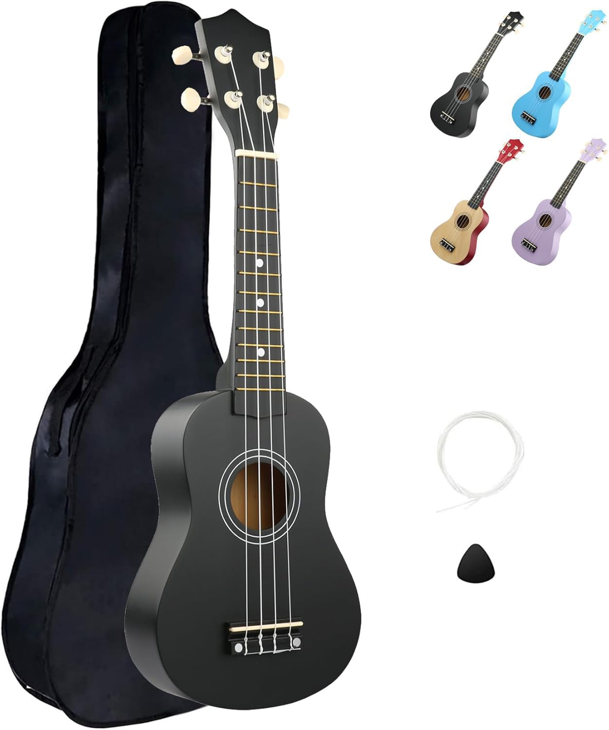 LXS Soprano Ukulele Ukulele for Beginners - 21" Small Guitar Ukulele with Gig Bag, Standby String, Picks and Primary Tutorial (Black)