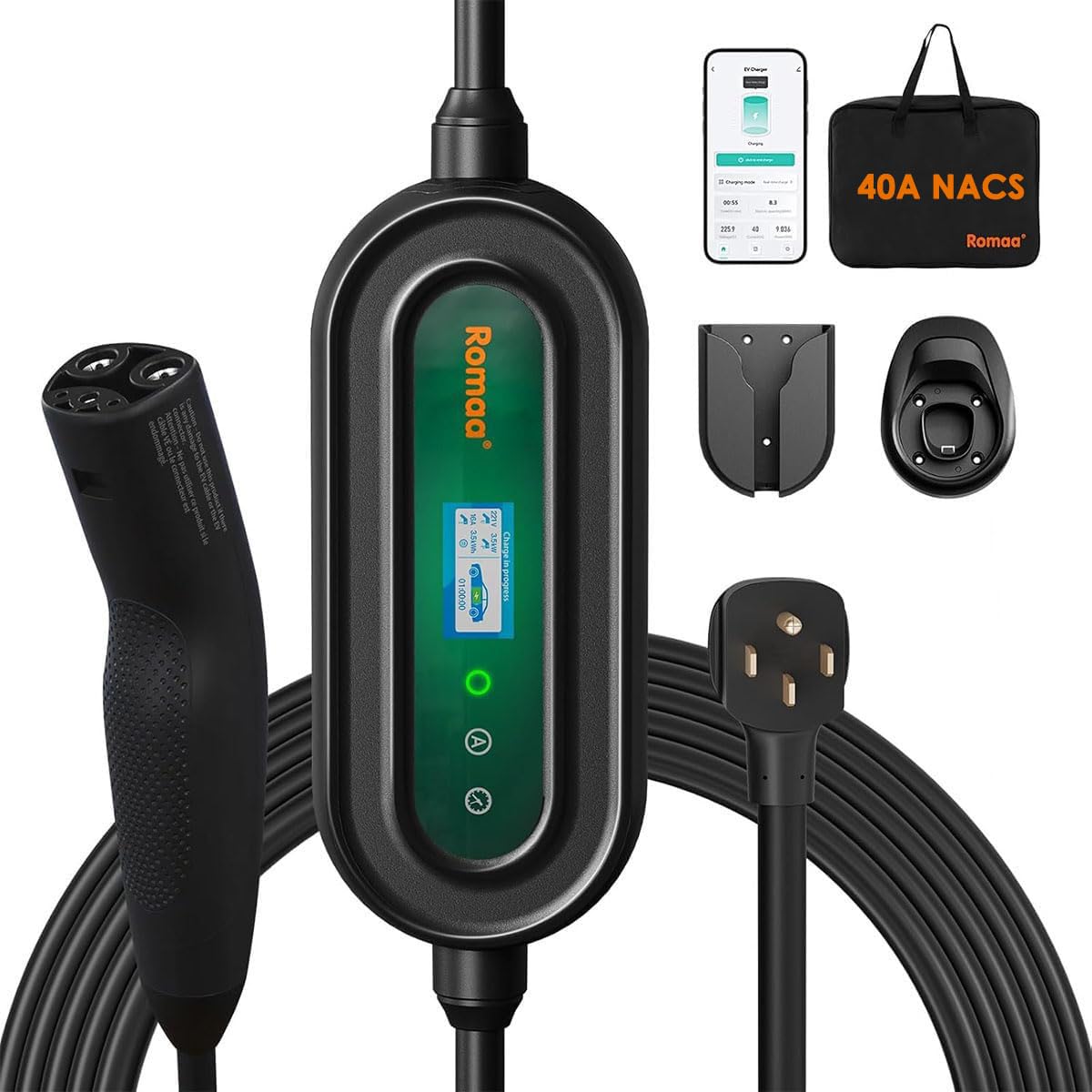 Photo 1 of Romaa Level 2 EV Charger, 40A NACS, 9.6kW Fast Charging