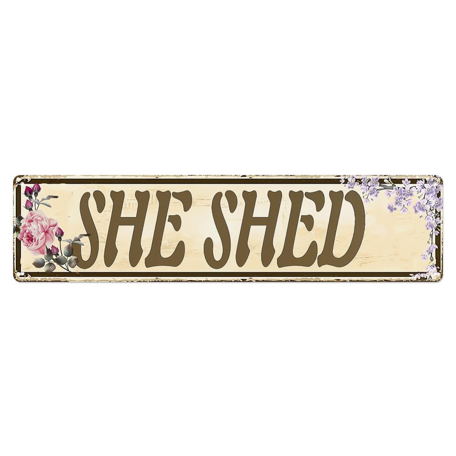 Jdyaojiesheng Vintage Floral Pattern With Text She Tin Sign Retro Metal Wall Decor Metal Poster, Home Bar Garage Farmhouse Cafe Wall Art Decoration 4X16inch