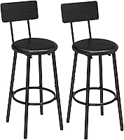 HOOBRO Set of 2 Black Bar Stools with PU Cushion, Backrest & Footrest, 36.6" Counter Height Kitchen Island Stools, Easy Assembly BK31BY01G2