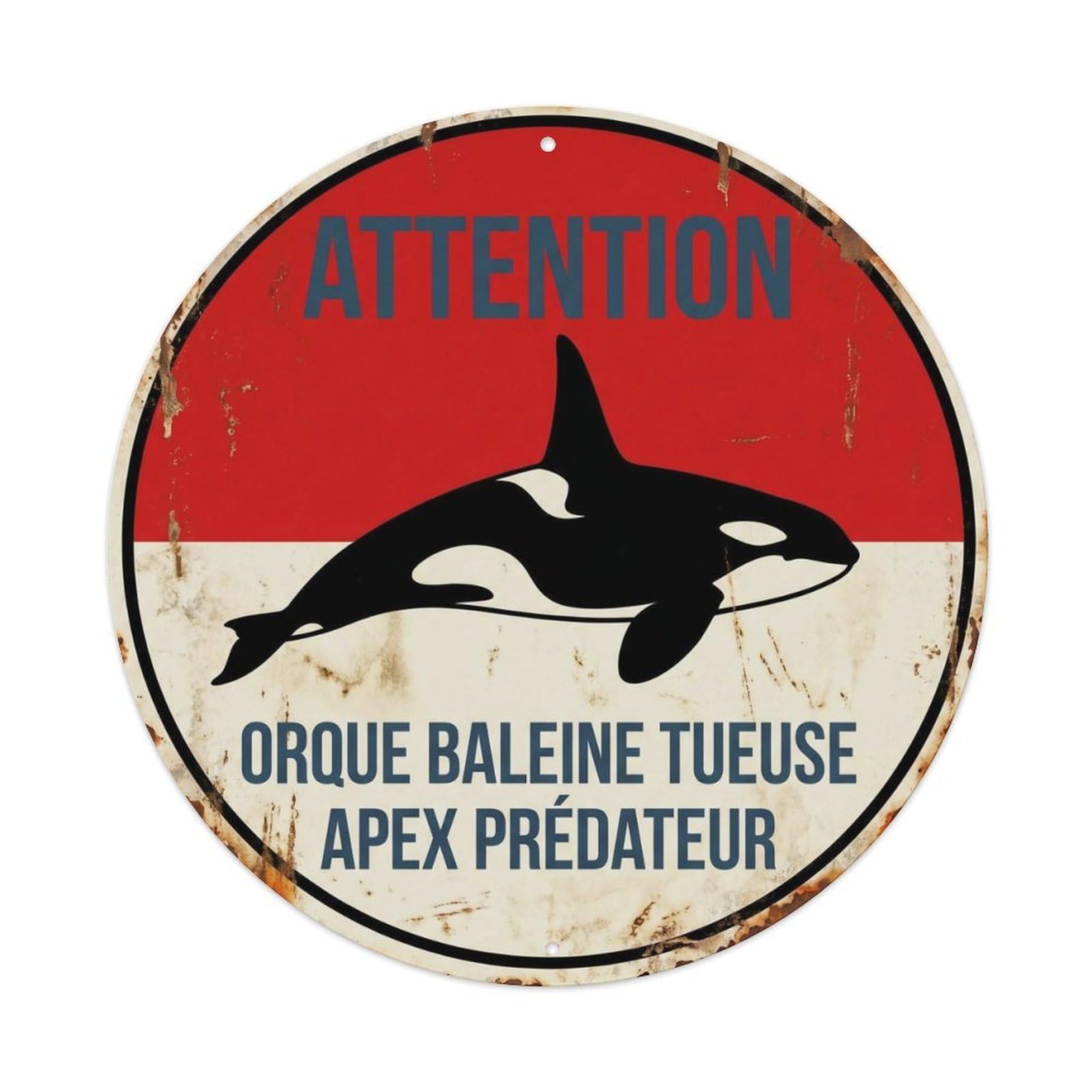 Safety Warning Orca Killer Whale Bold Ocean Wildlife Hazard Metal Tin Sign Plaque Wall Decor for Cafe, Man Cave, Club Bar, Office, Home Garden Round Metal Poster 8x8Inch