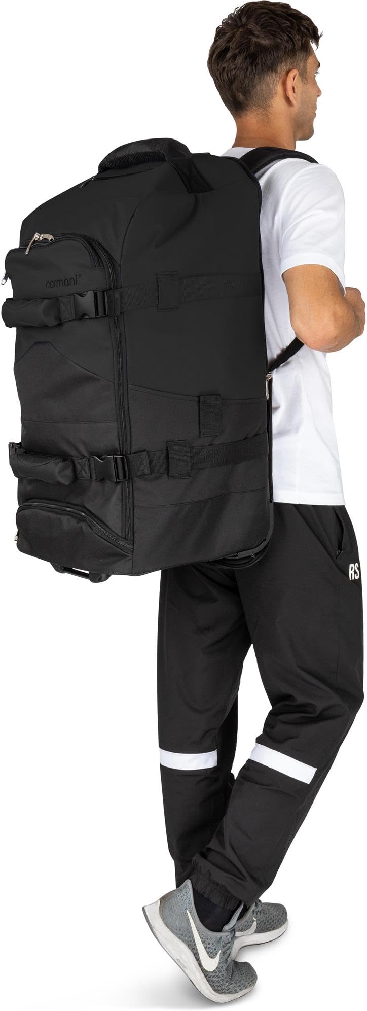 normani Reisetasche Trolley mit Rucksackfunktion 90 Liter - Backpacker mit Frontloader praktischer Reisetrolley und Rucksack in Einem mit 7 Fächern Schwarz 90 Liter