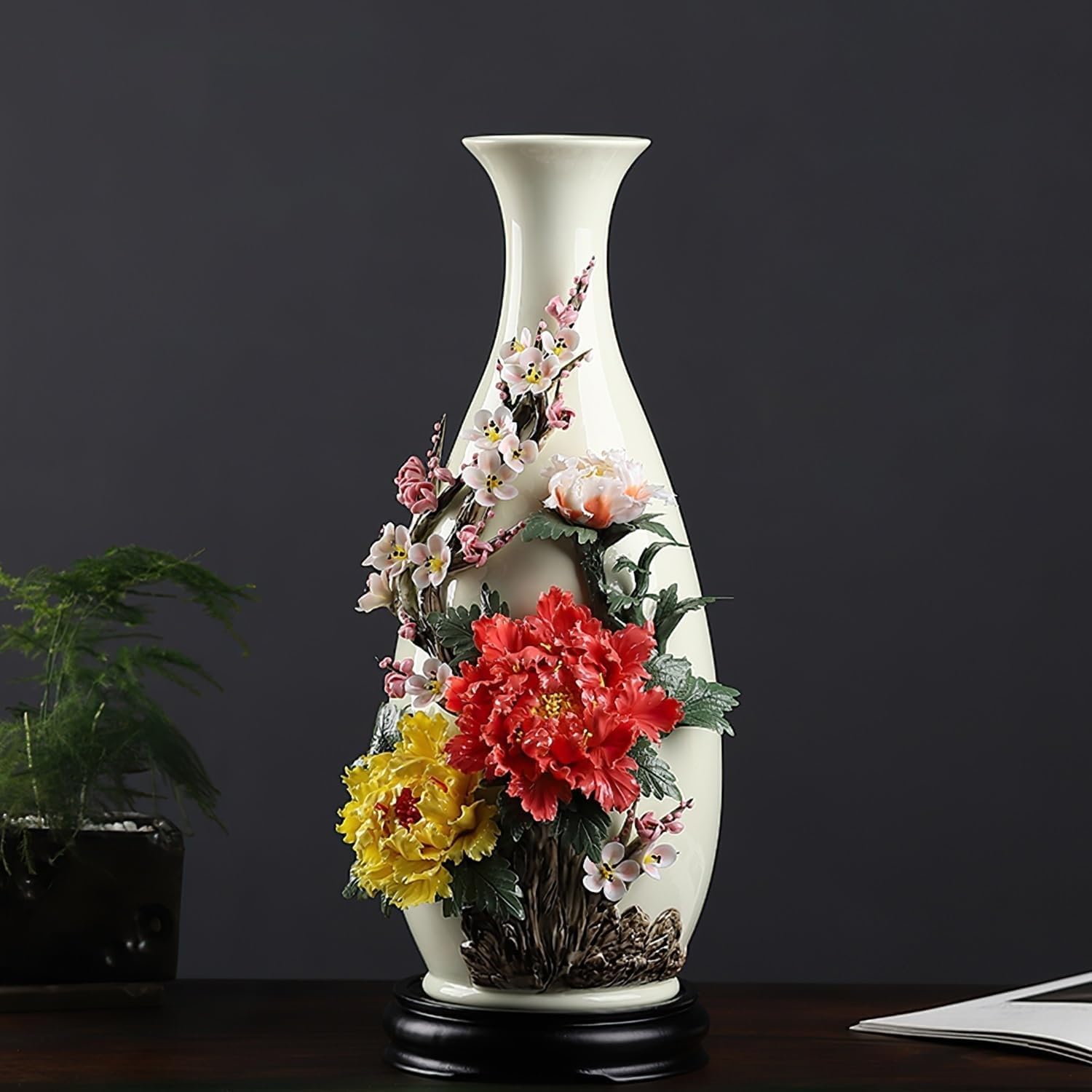 SnamicE Vase Ceramic Flower Vase Ceramic Rustic Flower Vase, Handmade Decorative Vase for Living Room, Entryway, Farmhouse, Dinner Table, Office,D