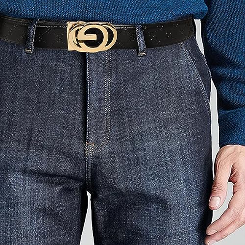 Image of Aurolran Men&Womens Leather Dress Belt Business Automatic Buckle Belt Color-Black Silver Gold
