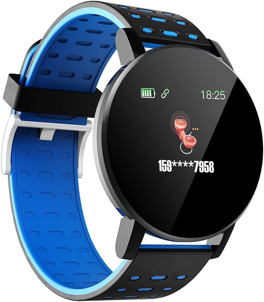 119Plus Fitness Smartwatch for Men and Women, 1.3'' Color Screen Bluetooth Activity Tracker with Heart Rate, Blood Pressure, Multi-Sport Modes, IP67 Waterproof Smart Band, Blue