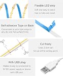 ALITOVE 5V COB LED Strip Light White 6000K CRI 85+ USB Powered Led Light Strip 3.28FT/1M 320LED Flexible Under Cabinet Tape Light for TV Backlight Bedroom Kitchen,Home DIY Lighting