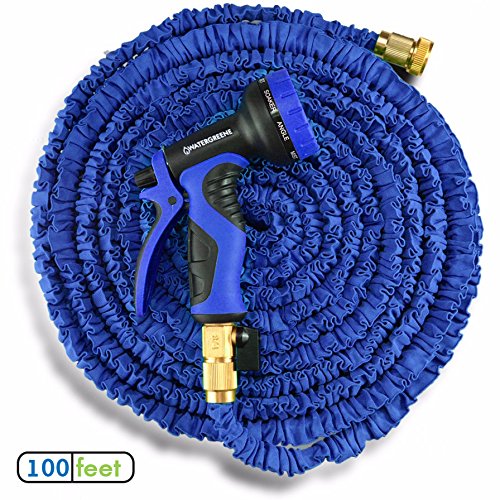 100 Foot Blue Lightweight Extendable Garden Hose Pipe - Flexi Water Hoses Extend up to 100 feet (100ft) - Set Includes tap Connections and Hand Sprayer Nozzle - Fully Guaranteed