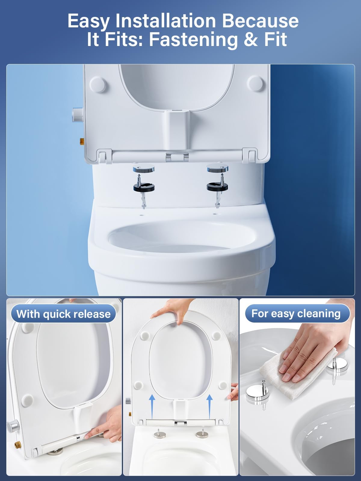YEAUPE PRO Tavoletta WC Forma D in Urea Non Elettrico con Bidet, Soft Close | Sedile WC con acqua regolabile, sgancio rapido, facile pulizia e installazione semplice, adatto per WC domestici forma D