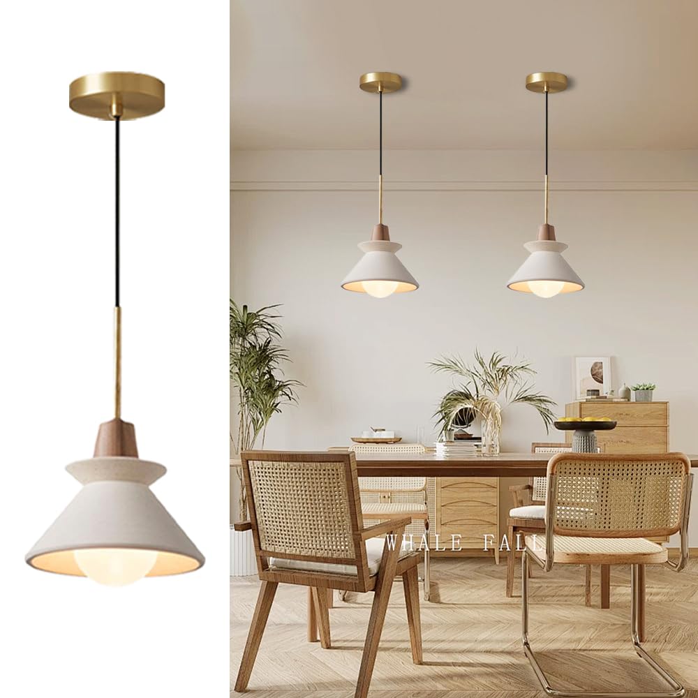 7.7'' Concrete Pendant Lights Kitchen Island Hanging Lights Unique Pinecone Lampshade Industrial Chandelier Nordic Cement Pendant Light for Dining Room,Bedside,Kitchen,Hallway,1Pcs,White