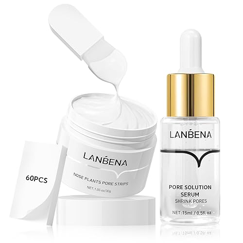 LANBENA Juego de eliminación de puntos negros 3 en 1, tiras de poros+suero de solución de poros+papel de tira de extracción, máscara removedor de