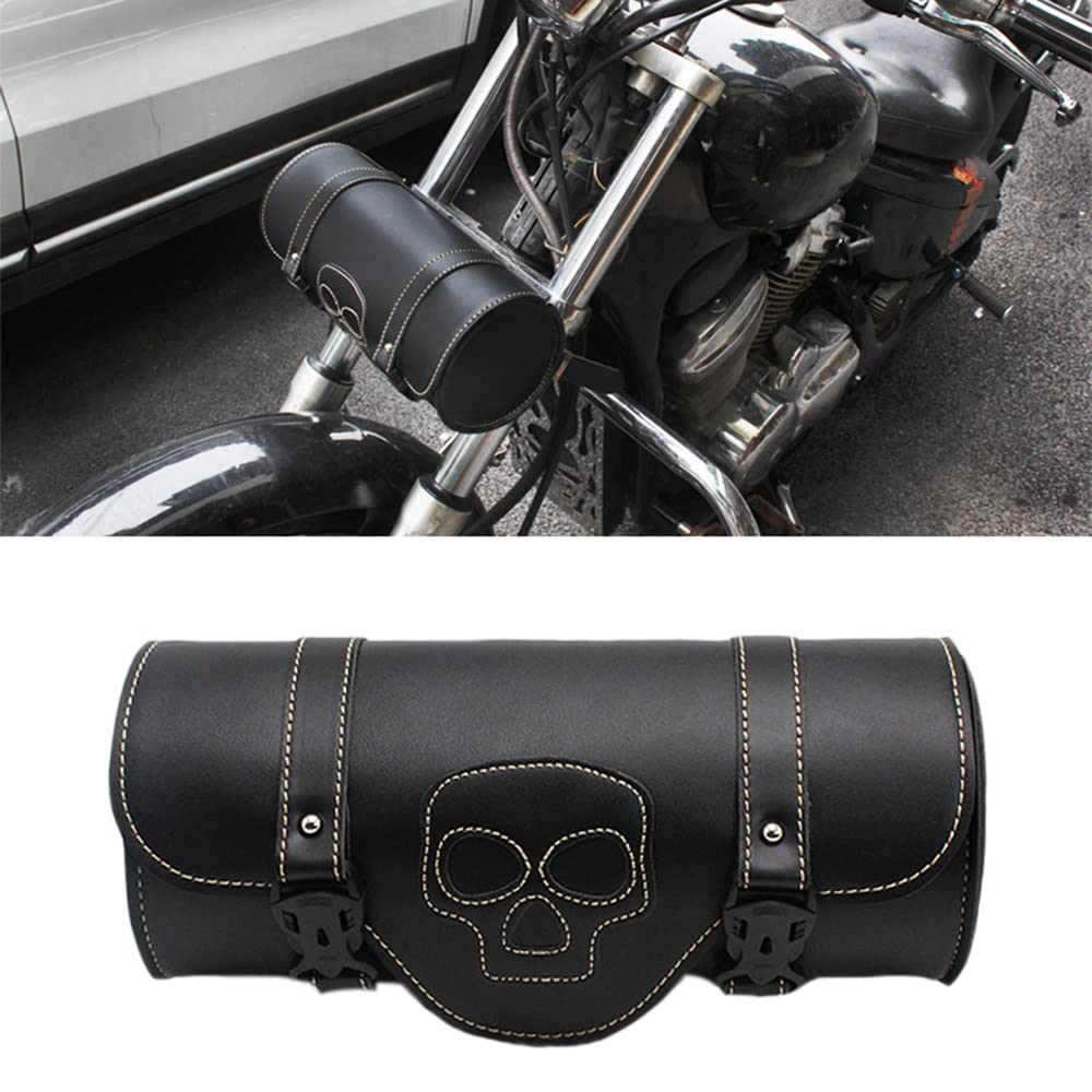 Riloer 1 sac à outils en cuir PU pour guidon de moto, étanche et réglable avec boucles pour la plupart des motos, vélos, noir
