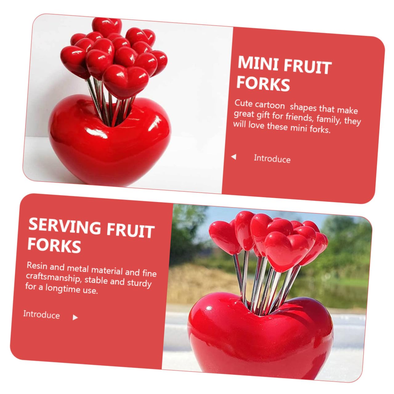SOLUSTRE 1set Mini Forchette da Frutta e Dessert con Supporto Cuore Forchettine in Resina e Metallo per Antipasti Torte e Cocktail Adatte per Casa Ristorante e Feste