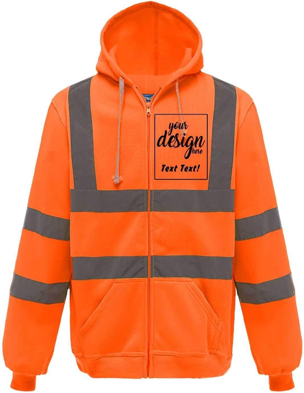 Custom Reflective Safety Jacket Fleece High Visibility Hoodie Customized Personalized Logo Zip Up Work Sweatshirt - Image 3