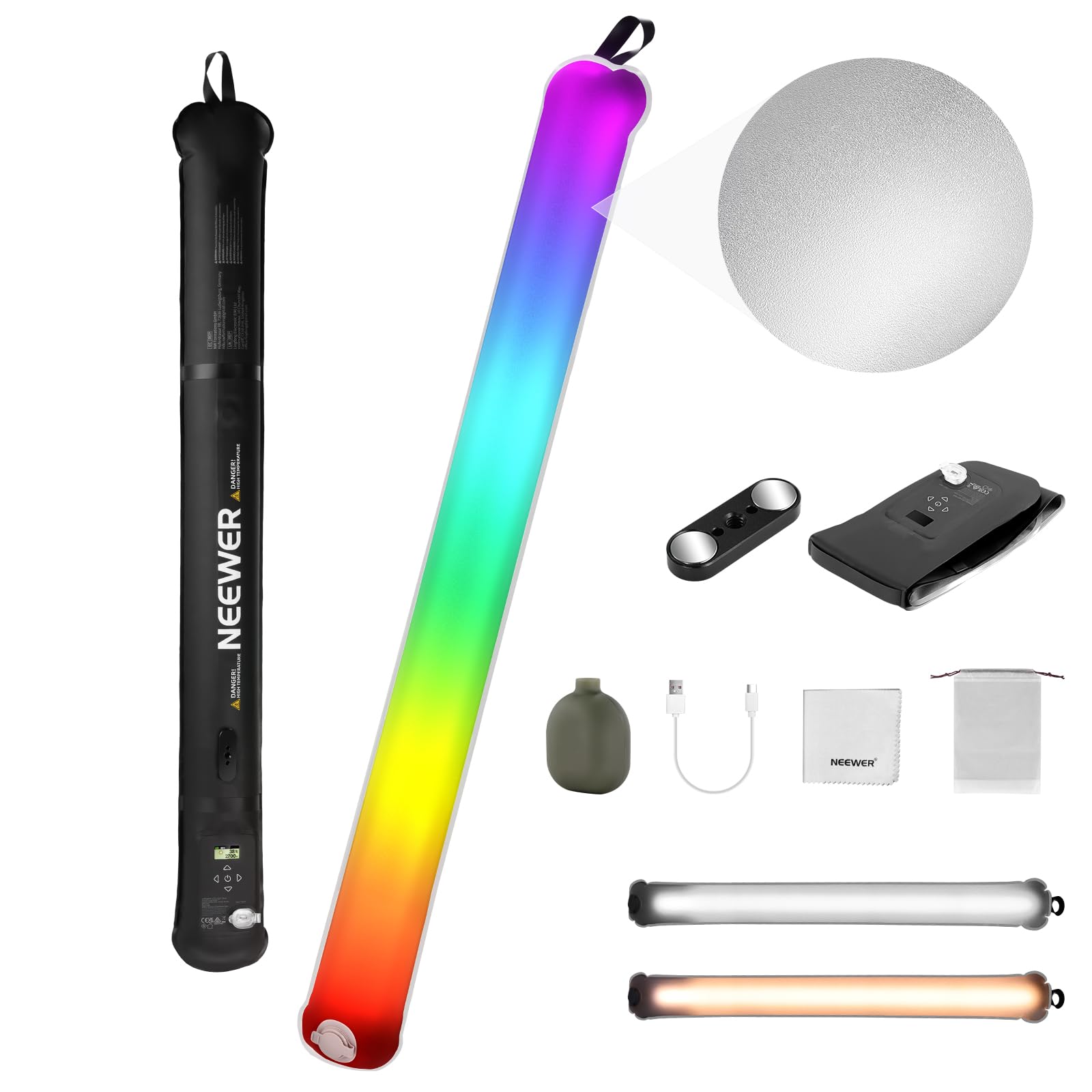 NEEWER BASICS Luce Tubo RGB Portatile da 30W 90cm, Luce Gonfiabile per Video Palmare in TPU, 3000Lux 2700-6500K CRI95 5000mAh Type C Ingresso 45W/Uscita 30W per Foto Video Studio Streaming, GC30C
