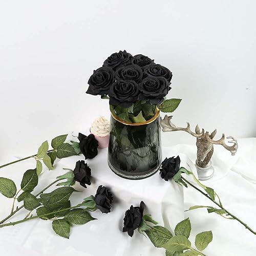 Miniatura 9 de IPOPU 12 rosas artificiales, flores para decoración de fiesta, rosas falsas, flores de seda, pétalos florales para el hogar, boda, fiesta, tienda,