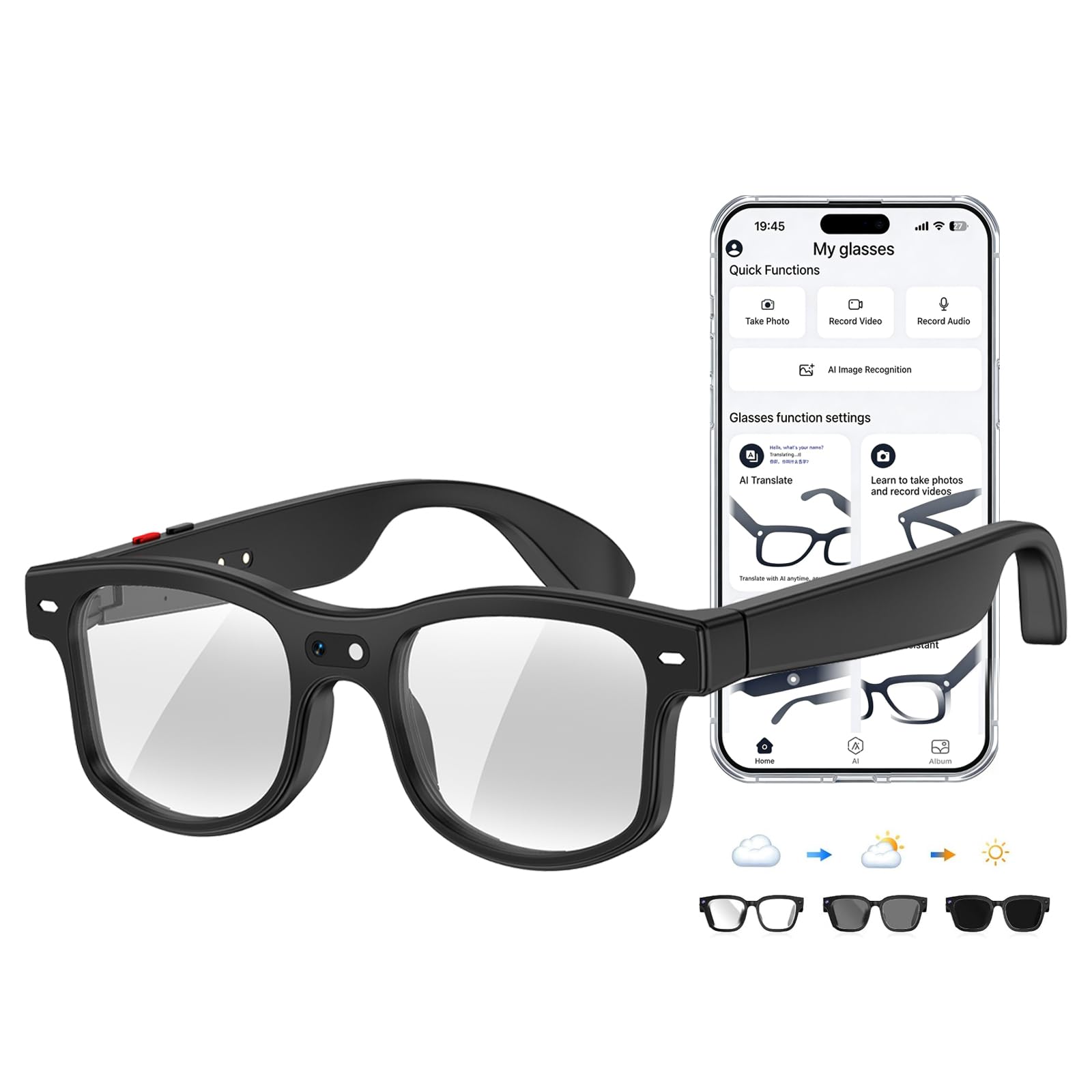 AI Smart Glasses with Camera, 8MP HD Video Recording Camera Smart Sunglasses, Bluetooth Translation Sunglasses, Touch Control Open Ear Audio glasses, Photochromic Lenses for Outdoor Sports Driving-picture-38