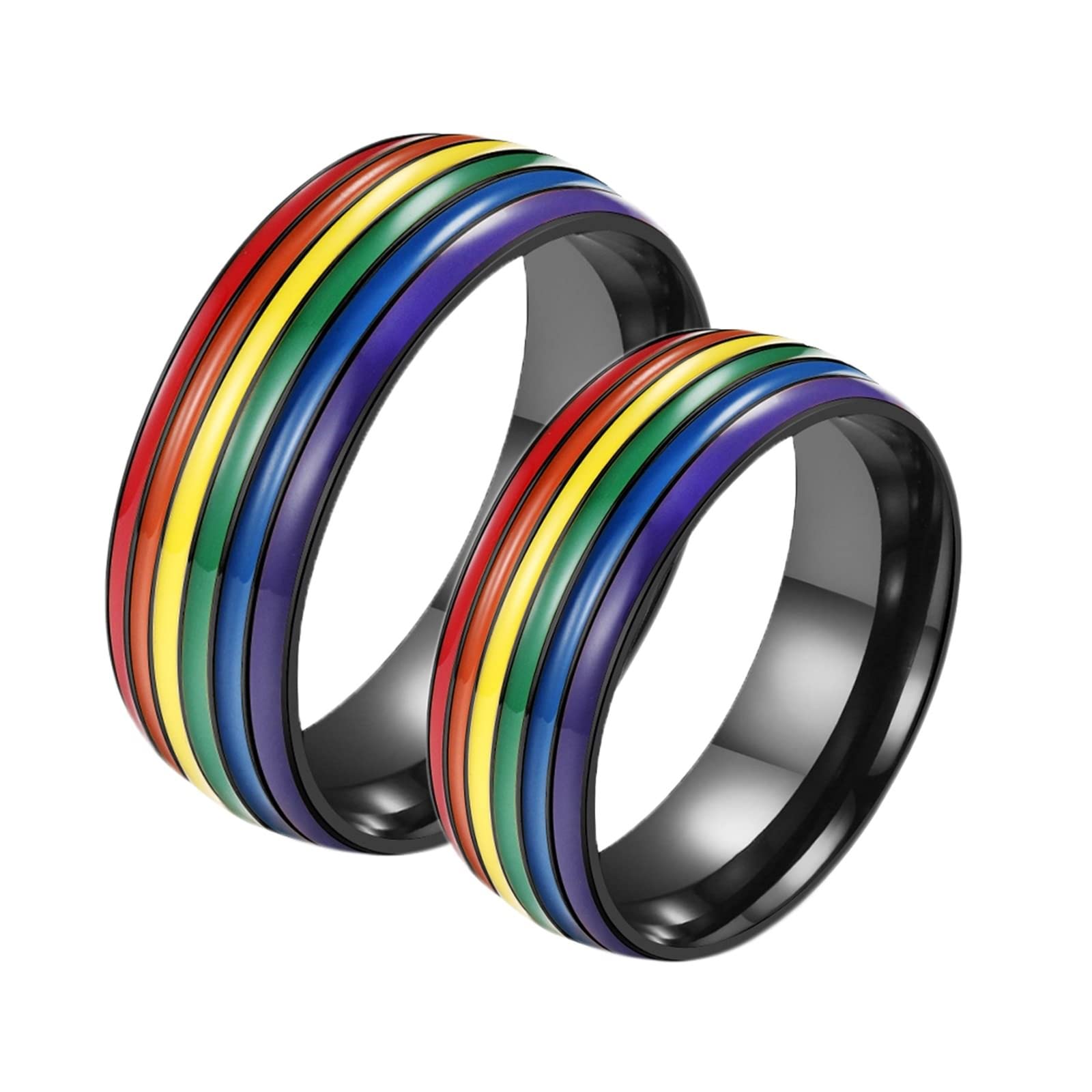 Simple Rings for Men, Stainless Steel Rings 8mm Black LGBT Ring with Rainbow Enamel Men's and Women's Fashion Rings