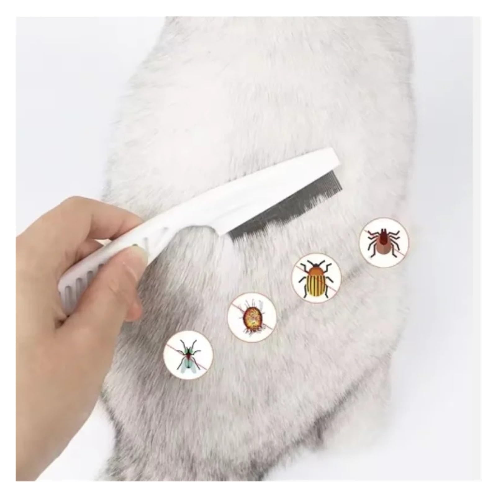 Haustierhaar-Auswurfkamm, Edelstahl, Flohkamm, for Katzen und Hunde, bequeme Pflege, Fellentfernungsbürste(WHITE,S)