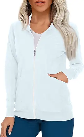 Scrub Jackets for Woman Zip Up Long Sleeve Tops Print Plus Size Womens Scrubs for Women Nursing Shirts with Pockets