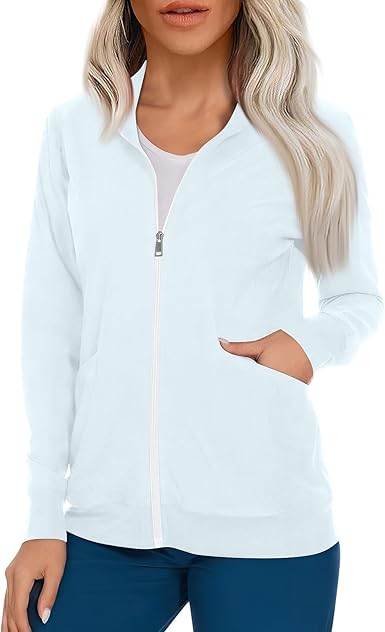 Scrub Jackets for Woman Zip Up Long Sleeve Tops Print Plus Size Womens Scrubs for Women Nursing Shirts with Pockets