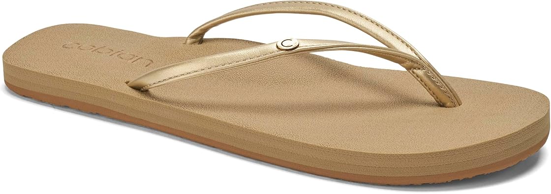 Cobian Nias Bounce 2 Womens Cushioned Flip Flops, Gold, 8 | Low-Profile Cushioned Top Sole with Arch Support and EVA Outsole for Beach Days, Travel, and Everyday Wear