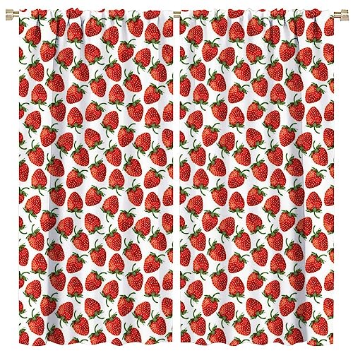 Boho Cartoon Curtains 3D Strawberry Bohemia Fruit Rod Pocket Blackout Window Treatment for Kitchen Living Room Girls Woman Room Decor Art Printed Window Drapes 42x54in