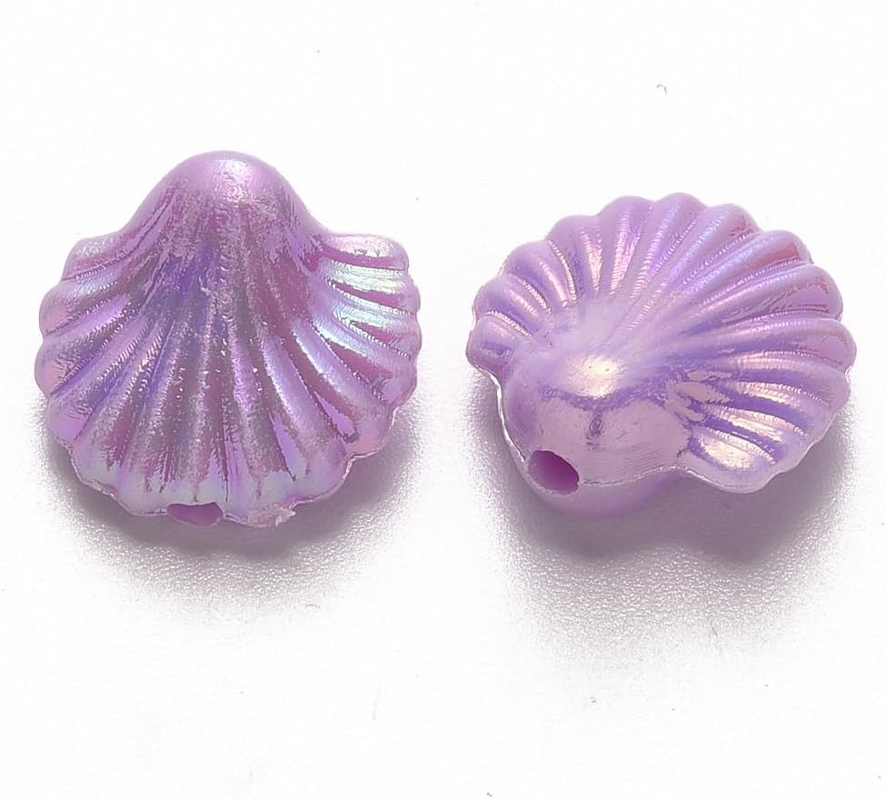1400 pcs Iridescent Scallop Shell Theme Acrylic Beads Beach Sea Beach AB Color Plated Spacer Loose Beads for DIY Jewelry Bracelet Necklace Earring Craft Keychain Decor