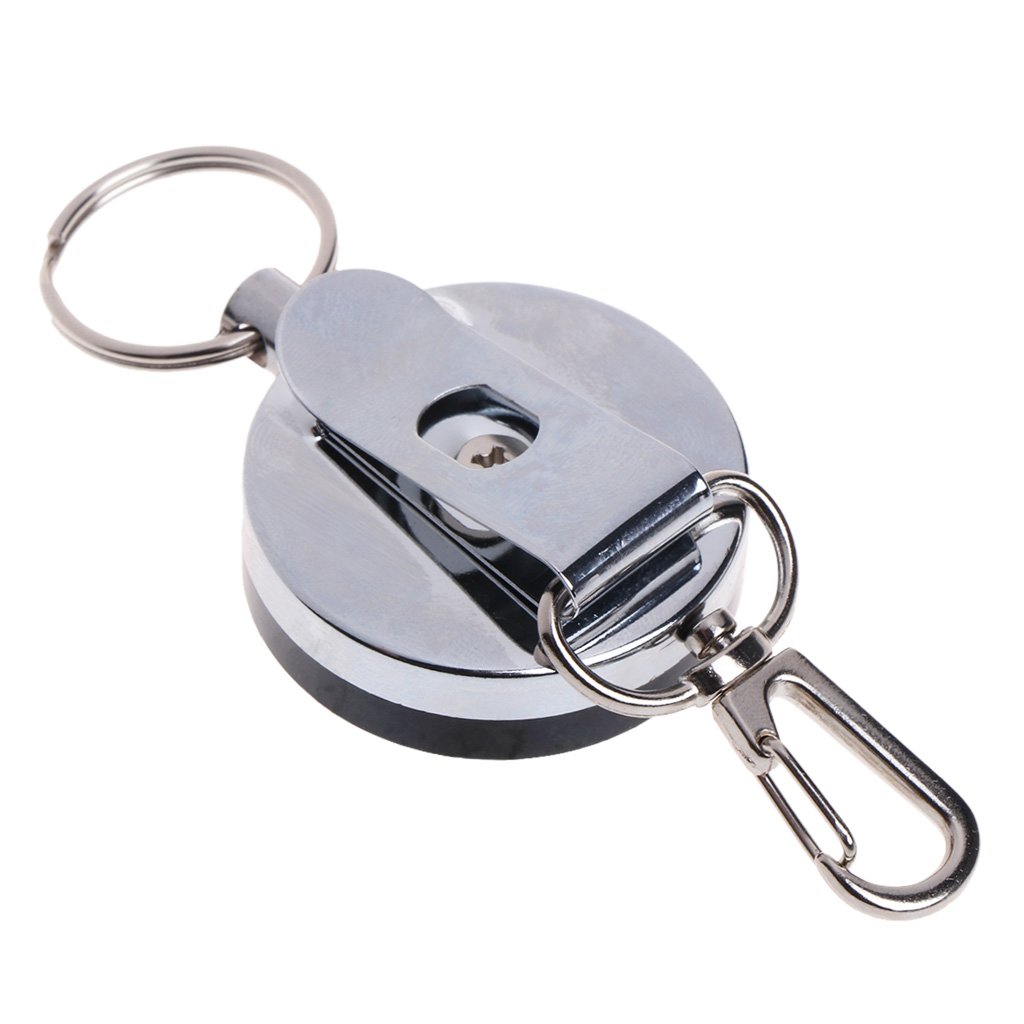 Set di due portachiavi retrattili rotondi color argento con anello diviso, 2,5 cm, cordino in nylon estensibile da 60 cm con clip da cintura. | Leroy Merlin