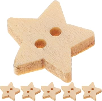 Milisten Wooden Star Buttons 200 Pieces Natural Small Wood Stars 0.51X0.66 Inch Two-Hole Buttons for Sewing Scrapbooking Craft DIY Embellishments