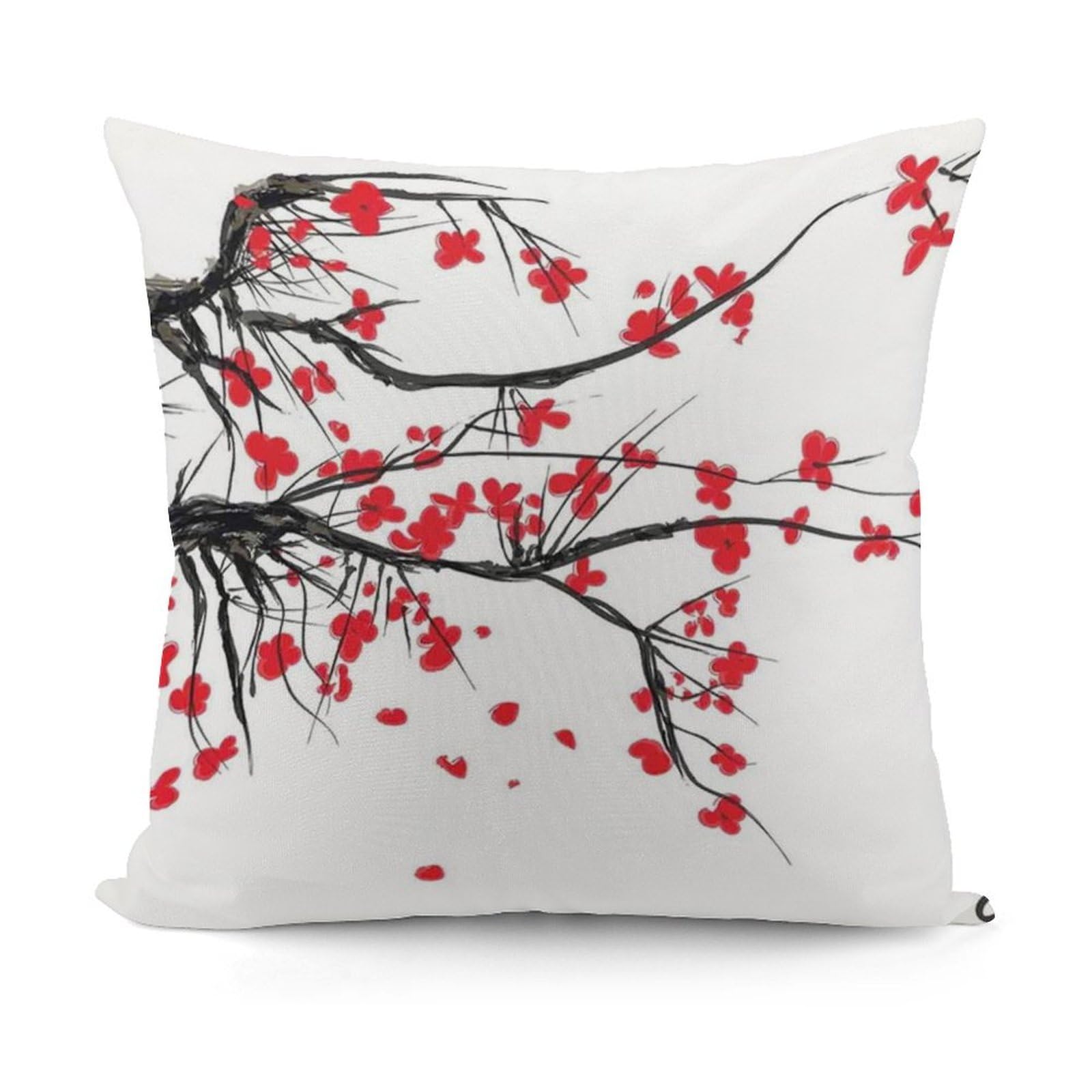 FekiLoot Japanese Cherry Tree Plush Cushion Covers, Double-Sided Throw Pillow Covers with Invisible Zipper, Comfortable Soft Square Cushion Cases for Sofa Bedroom Living Room 18x18 Inch (45x45cm)