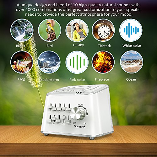 White Noise Sound Machine,Homgeek Nature Sounds Machine,Baby Noise Sound Machine,Sleep Therapy Sound Machine with Customize Sound,Dual Volume Adjustment and Timer Function