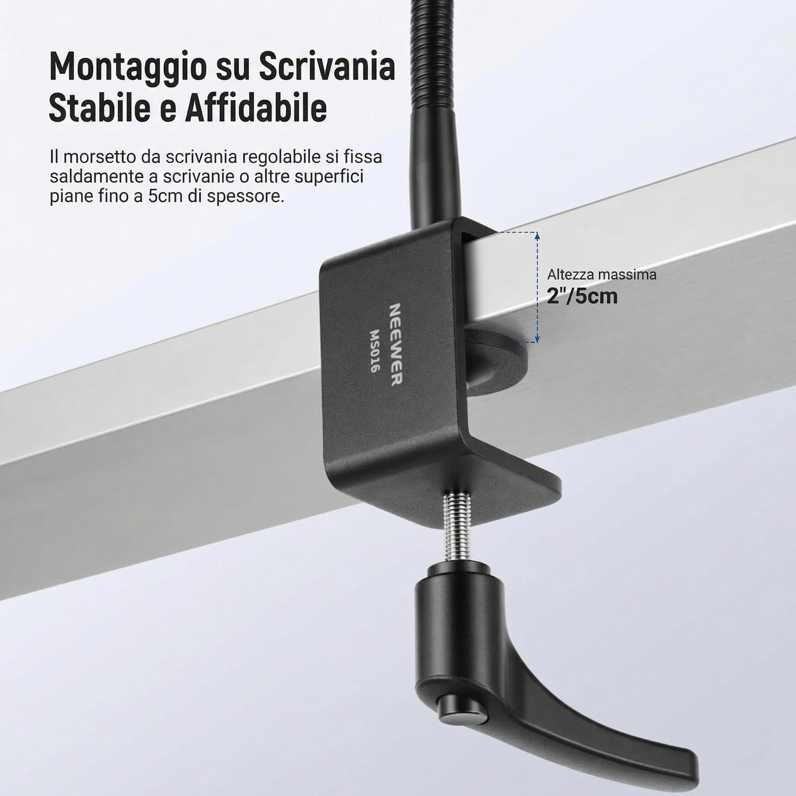NEEWER Supporto Microfono da Tavolo con Braccio Flessibile, Morsetto Porta Mic da Scrivania con Clip e Adattatore 3/8" a 5/8" Compatibile con Blue Yeti Snowball HyperX QuadCast SoloCast Shure, MS016
