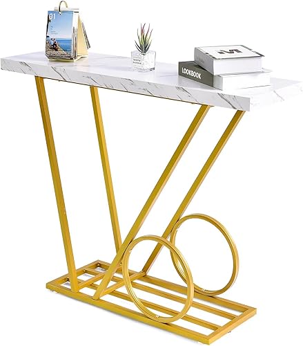Mesa consola moderna de mármol sintético, mesa de entrada de 40 pulgadas con base dorada