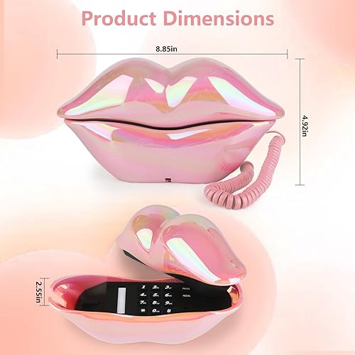 Miniatura 4 de Sangyn Teléfono de labios con cable, teléfono con cable novedoso, teléfono con cable con forma de dibujos animados, teléfono fijo real para el