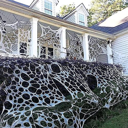 2 Packs Spider Web Halloween Decorations Outdoor, Stretchy 900 sqft Halloween Spider Web, Cut-Your-Own Flexible Spider Webbing for Halloween Decor (Spiders Not Included)
