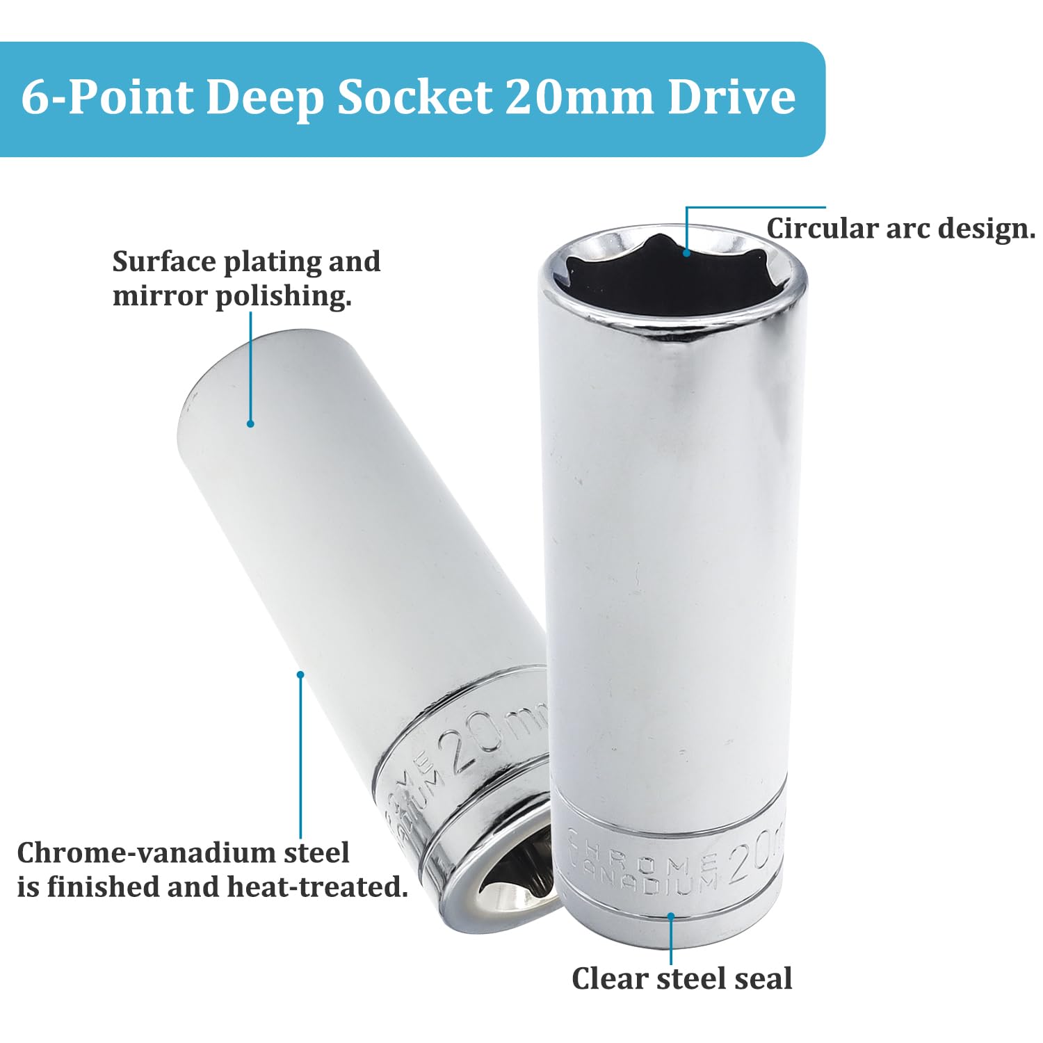 Juttzzei 6-Point Deep Socket, 1/2 Inch Drive 20mm Socket - Image 4