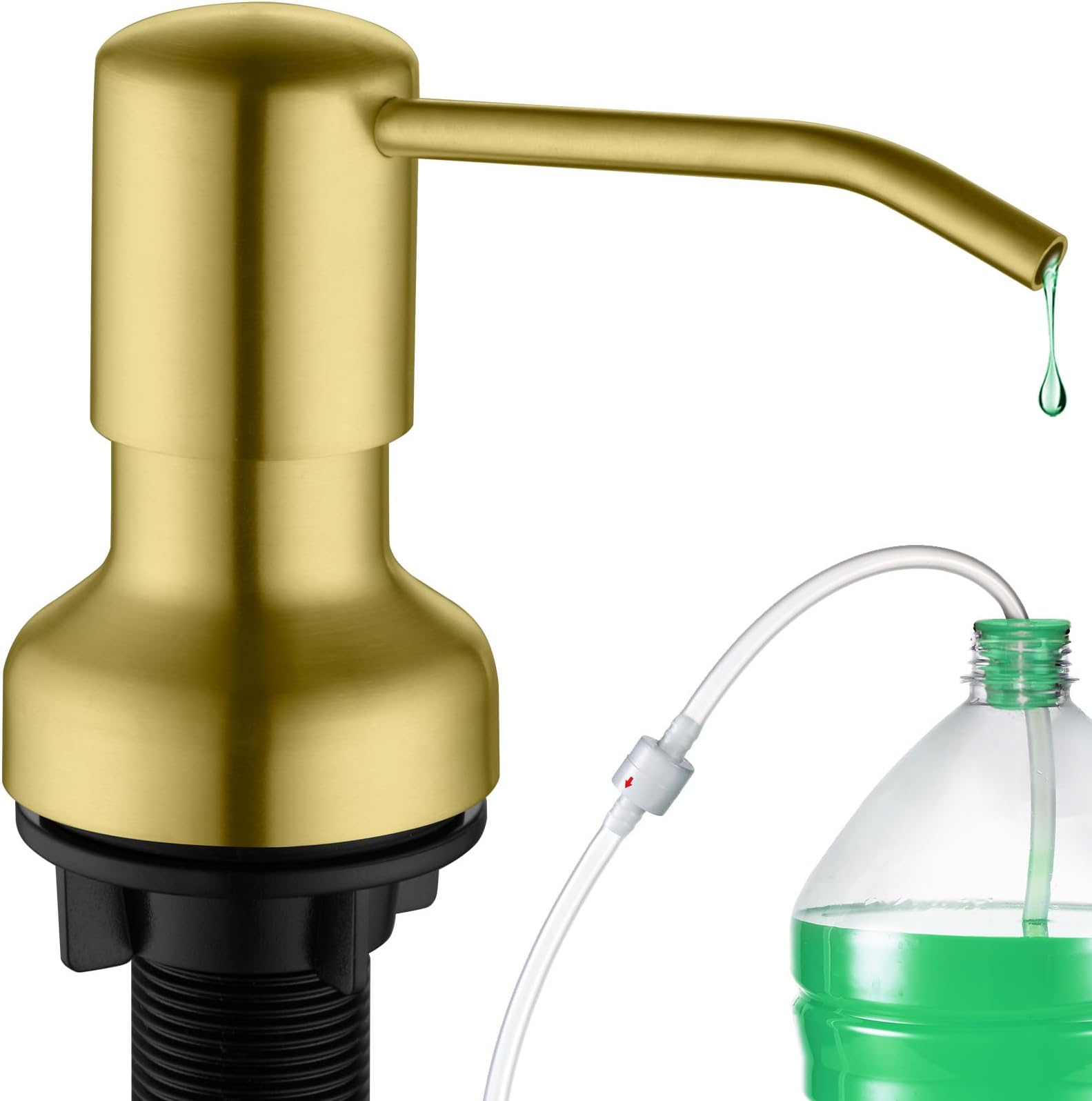 SonTiy Soap Dispenser for Kitchen Sink Brushed Gold, Built in Kitchen Soap Dispenser with 47" No-Spill Extension Tube + 17 Oz Bottle, Fit Most Soap Containers, Powerful Suction, No Mess Under Counter