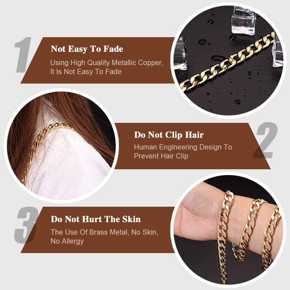 Swpeet 4Pcs Luxury Fashion 47 Inche Replacement Flat Chain Strap with Buckles Set, Perfect for DIY Metal Shoulder Cross Body Bag Hand Bag Purse Replacement （ Gold + Silver+ Bronze + Gun-Black)