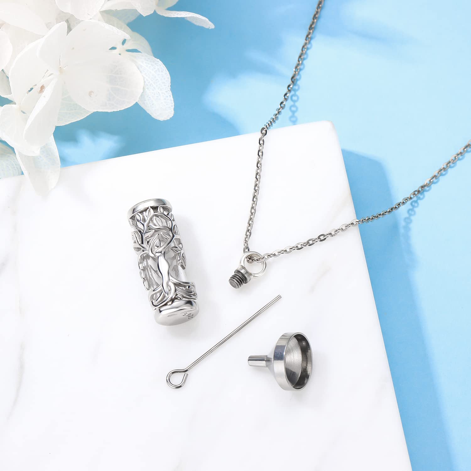 Collana Urna per Ceneri, Ciondolo Albero della con Medaglione in Argento Sterling 925, Collana di Gioielli Cremazione per Ceneri Regali per Donna Uomo Mamma Ragazze