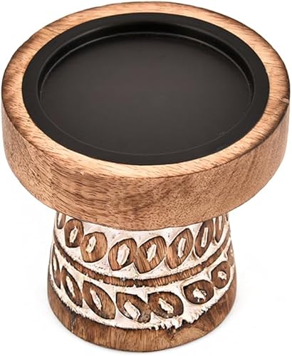 Portavelas de madera de mango con acabado blanco envejecido con diseño tallado, decoración rústica de mesa para el hogar, fiesta y decoración de