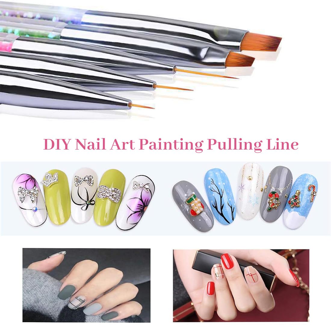 5 Piezas Pincel para Arte de Uñas Nail Art Brush con 1 Cepillo de Esponja, Doble Punta Pinceles Set, Pintura Dibujo Línea Herramienta para Desenho Fino das Uñas, UV Decoración de DIY Nail Art Designs