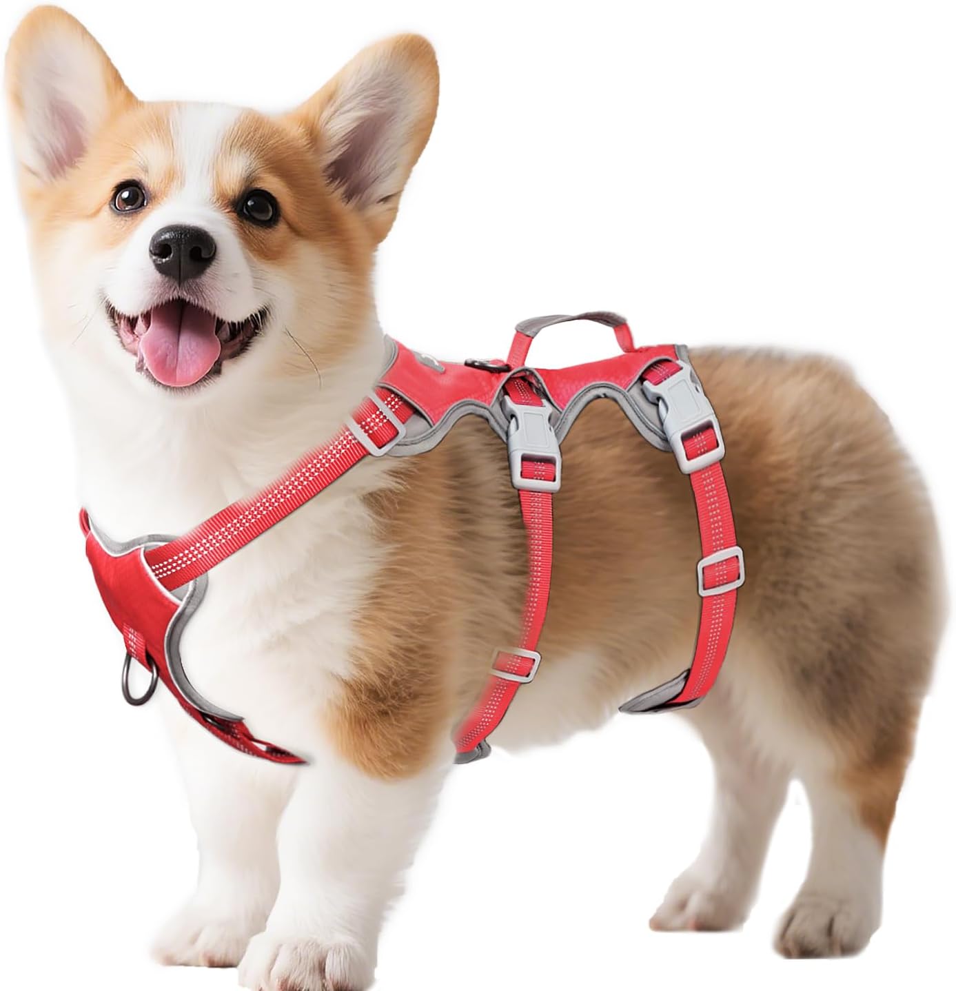 Huntboo Escape Proof Dog Harness, Escape Artist Harness, Reflective Harness with Padded Handle, Breathable, Durable, Adjustable Vest for Medium Dogs Walking, Training, and Running Gear (Red, S)