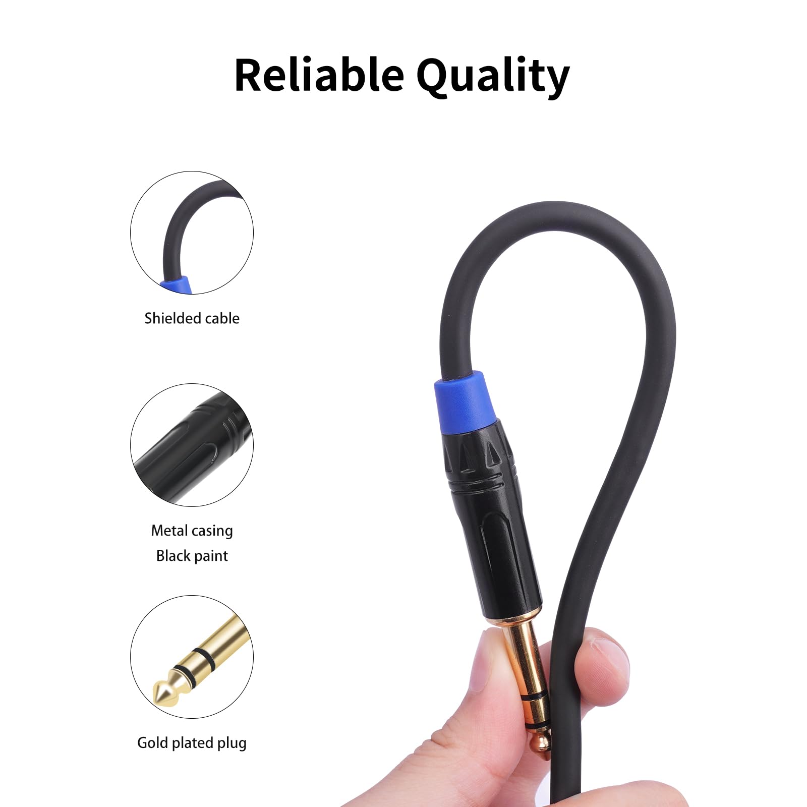 Cable de audio estéreo de 6,35 mm macho a macho de 3,5 mm, 6,6 pies, 2 unidades, negro, cable de audio estéreo para guitarra, iPod, portátil, altavoz, amplificador, negro, cable de conector