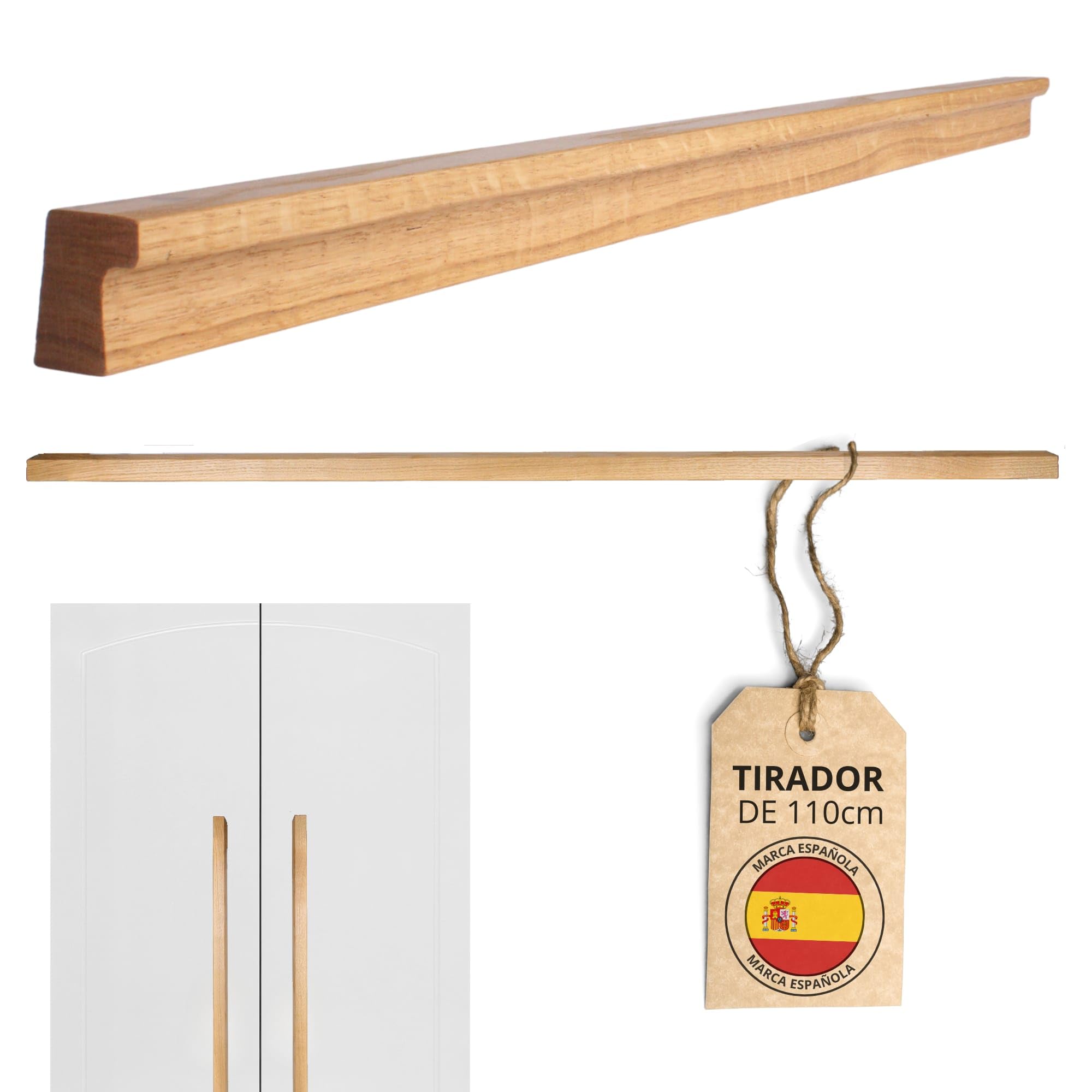 TIRAWOODbyTWR ® Pomos y Tiradores de Madera para Armarios y Muebles - Tiradores Cocina y Dormitorio - Roble Barnizado con Tornillos Incluidos. MEDIDAS 200-1100 MM (1100 MM (PACK 2))