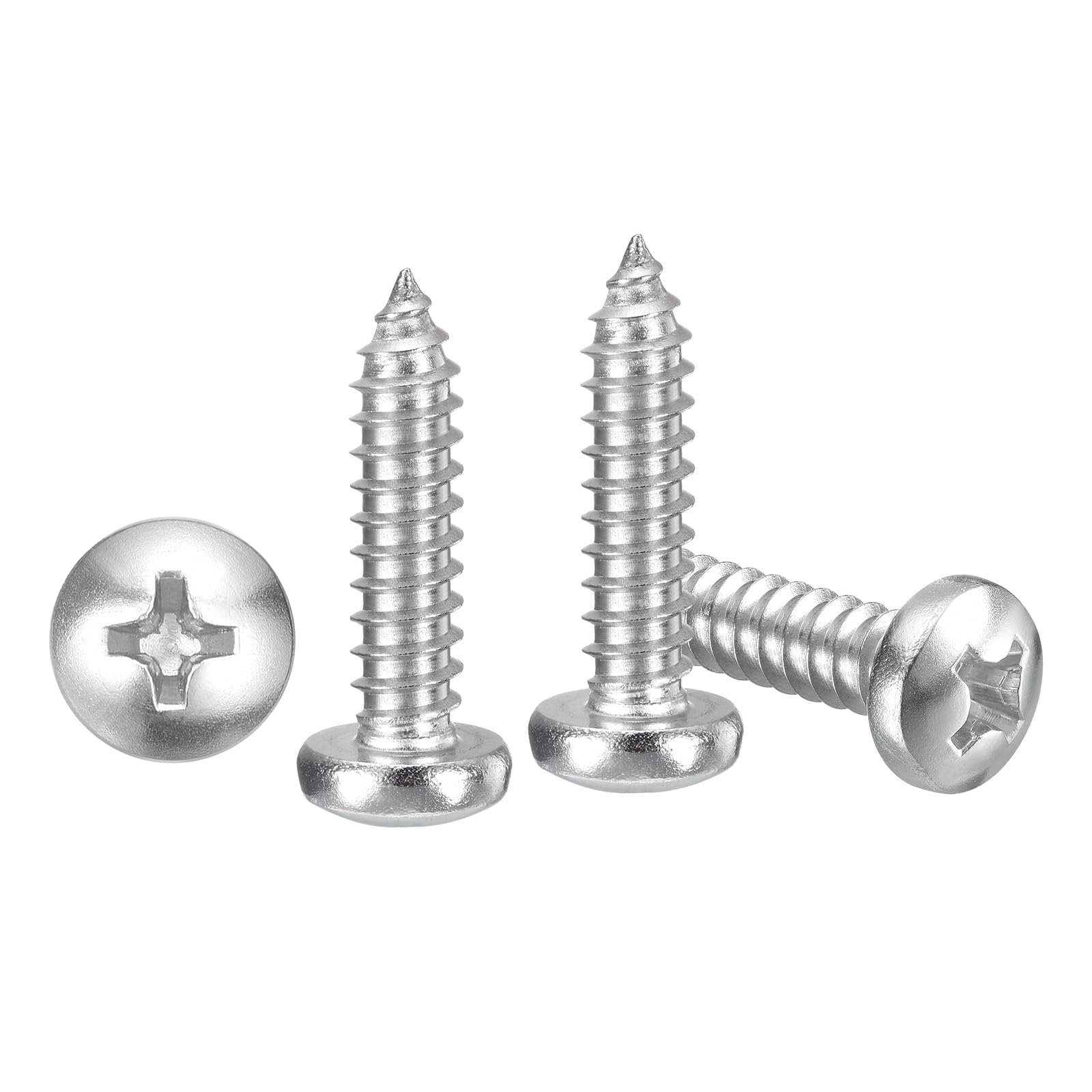 METALLIXITY Phillips Pan Head Self Tapping Screws(#14x1") 30Pcs, 304 Stainless Steel Self Drilling Screw for Metal Wood Plastic, for Cabinet Wall Shutter Plate Rock Furniture, Silver Tone