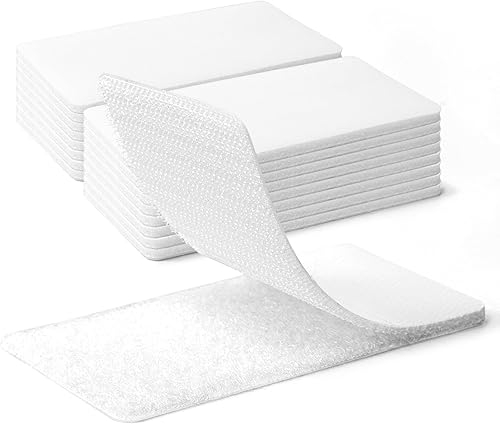 Art3d 20 juegos de cinta adhesiva de gancho y bucle, 2 pulgadas x 4 pulgadas, tira adhesiva de doble cara resistente, color blanco